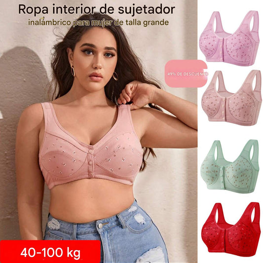 💎🌸Cel mai mic preț vreodată! 【Set de 4 piese】【Mărimi S-6XL】😍🩲 Sutien push-up mărime plus: Design push-up cu cupe și închizătoare frontală.