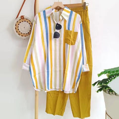 🔥【50%OFF】🌸【S-5XL】 Costum casual din două piese cu dungi de primăvară
