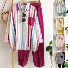 🔥【50%OFF】🌸【S-5XL】 Costum casual din două piese cu dungi de primăvară