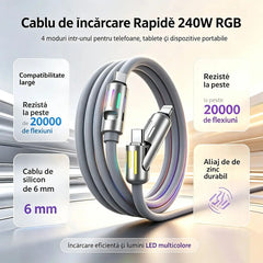🔥 【2 bucăți la 129 de lei】 🔥 (2 metri lungime) Cablu 4 în 1 PD 240 W – USB-C, Lightning și încărcare rapidă USB-A, aluminiu și silicon, sincronizare date ⚡📱