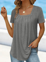 🌈👚【Cumperi 1, primești 1 gratis 🔥】【S-5XL】Tricou larg uni cu decolteu pătrat pentru femei, mărimi mari, cu mânecă scurtă, 8 culori