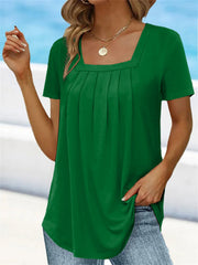 🌈👚【Cumperi 1, primești 1 gratis 🔥】【S-5XL】Tricou larg uni cu decolteu pătrat pentru femei, mărimi mari, cu mânecă scurtă, 8 culori