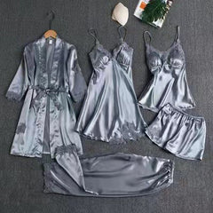 💎👗【Set de 5 piese】🔥【Set de pijamale】Set de pijamale confortabile din dantelă, format din 5 piese❤️
