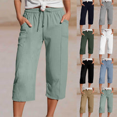 🌸Pantaloni scurți plisați, uni, din bumbac și in, pentru femei