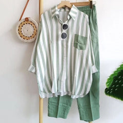 🔥【50%OFF】🌸【S-5XL】 Costum casual din două piese cu dungi de primăvară