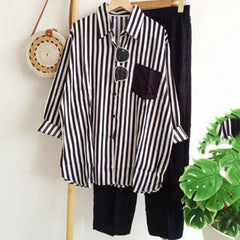 🔥【50%OFF】🌸【S-5XL】 Costum casual din două piese cu dungi de primăvară
