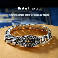 🔥Brățară bărbătească din argint S925 cu cruce dominantă la modă