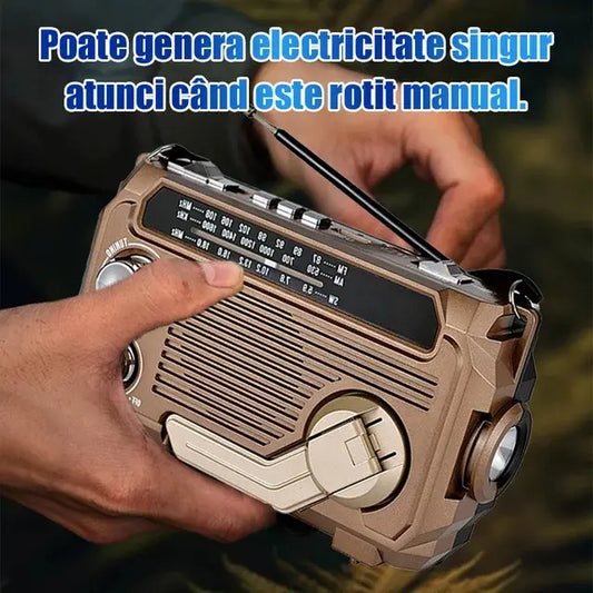 💥Generarea manuală de energie este posibilă în caz de urgență🏕️Radio portabil multifuncțional, radio AM, card Bluetooth stabil, audio multibandă