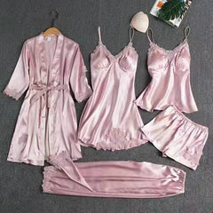 💎👗【Set de 5 piese】🔥【Set de pijamale】Set de pijamale confortabile din dantelă, format din 5 piese❤️