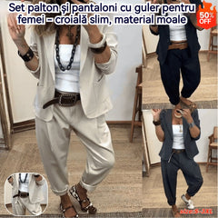 💎Ofertă limitată de 50% reducere💎Set jachetă și pantaloni cu guler pentru femei - Croială slim, material moale👖✨【40-100 kg】