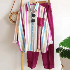 🔥【50%OFF】🌸【S-5XL】 Costum casual din două piese cu dungi de primăvară