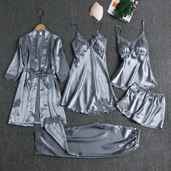 💎👗【Set de 5 piese】🔥【Set de pijamale】Set de pijamale confortabile din dantelă, format din 5 piese❤️
