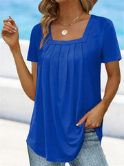 🌈👚【Cumperi 1, primești 1 gratis 🔥】【S-5XL】Tricou larg uni cu decolteu pătrat pentru femei, mărimi mari, cu mânecă scurtă, 8 culori