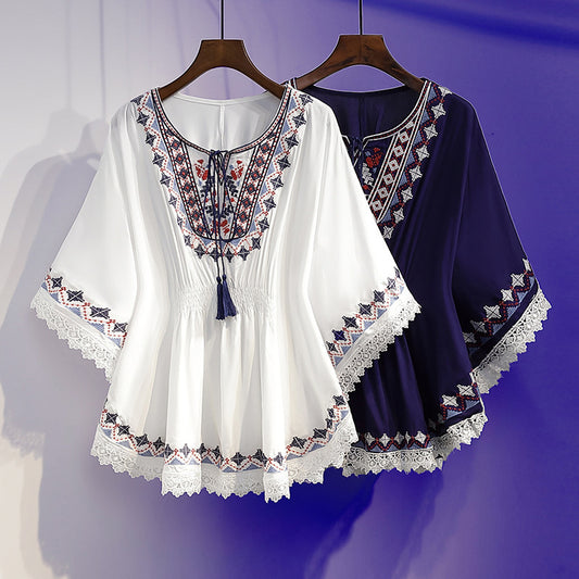 [S~5XL] Bluză de vară nouă pentru femei, mărimi mari, cu broderie
