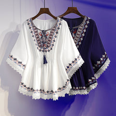 [S~5XL] Bluză de vară nouă pentru femei, mărimi mari, cu broderie