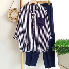 🔥【50%OFF】🌸【S-5XL】 Costum casual din două piese cu dungi de primăvară