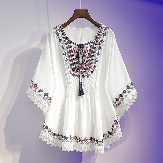 [S~5XL] Bluză de vară nouă pentru femei, mărimi mari, cu broderie