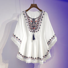 [S~5XL] Bluză de vară nouă pentru femei, mărimi mari, cu broderie
