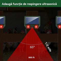 Repelent solar cu ultrasunete pentru animale pentru exterior Repelent pentru păsări cu lumină infraroșu intermitent cu LED roșu și albastru