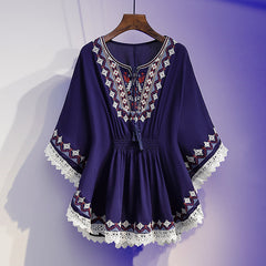 [S~5XL] Bluză de vară nouă pentru femei, mărimi mari, cu broderie