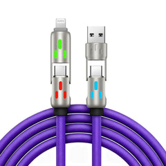 🔥 【2 bucăți la 129 de lei】 🔥 (2 metri lungime) Cablu 4 în 1 PD 240 W – USB-C, Lightning și încărcare rapidă USB-A, aluminiu și silicon, sincronizare date ⚡📱