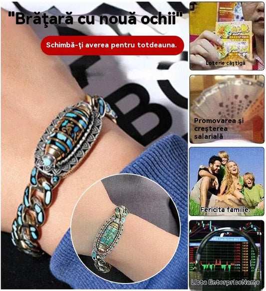 ✨️💝 【Cumpărați 1, primiți 1 gratuit】Brățară din argint 925, retro, cu șase cifre, turcoaz, cu mărgele de transfer Mantra