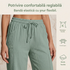 🌸Pantaloni scurți plisați, uni, din bumbac și in, pentru femei