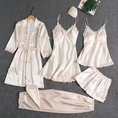 💎👗【Set de 5 piese】🔥【Set de pijamale】Set de pijamale confortabile din dantelă, format din 5 piese❤️