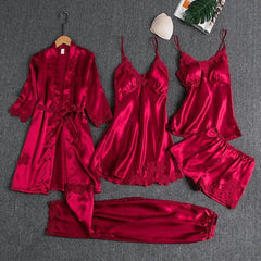 💎👗【Set de 5 piese】🔥【Set de pijamale】Set de pijamale confortabile din dantelă, format din 5 piese❤️