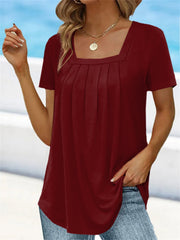 🌈👚【Cumperi 1, primești 1 gratis 🔥】【S-5XL】Tricou larg uni cu decolteu pătrat pentru femei, mărimi mari, cu mânecă scurtă, 8 culori