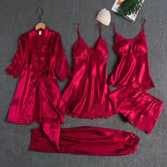 💎👗【Set de 5 piese】🔥【Set de pijamale】Set de pijamale confortabile din dantelă, format din 5 piese❤️