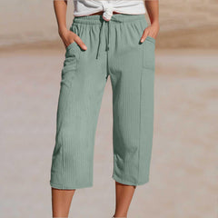 🌸Pantaloni scurți plisați, uni, din bumbac și in, pentru femei