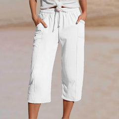 🌸Pantaloni scurți plisați, uni, din bumbac și in, pentru femei