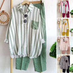 🔥【50%OFF】🌸【S-5XL】 Costum casual din două piese cu dungi de primăvară