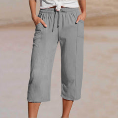 🌸Pantaloni scurți plisați, uni, din bumbac și in, pentru femei
