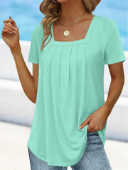 🌈👚【Cumperi 1, primești 1 gratis 🔥】【S-5XL】Tricou larg uni cu decolteu pătrat pentru femei, mărimi mari, cu mânecă scurtă, 8 culori
