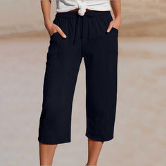 🌸Pantaloni scurți plisați, uni, din bumbac și in, pentru femei