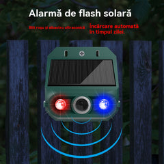 Repelent solar cu ultrasunete pentru animale pentru exterior Repelent pentru păsări cu lumină infraroșu intermitent cu LED roșu și albastru