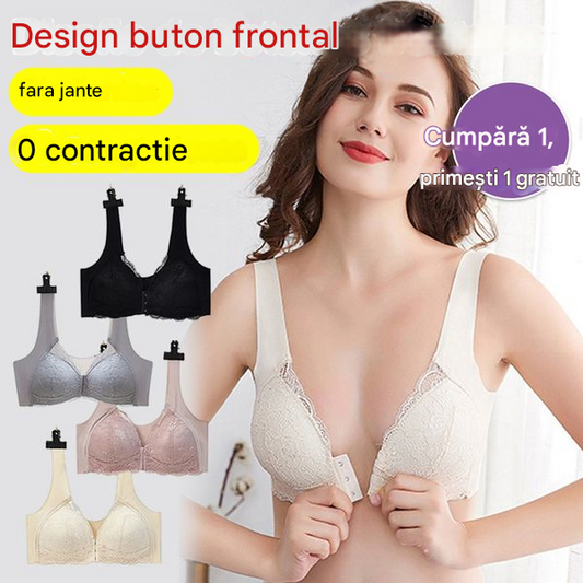 【2 bucată】Sutien din dantelă de mărime mare, fără cataramă frontală cu sârmă
