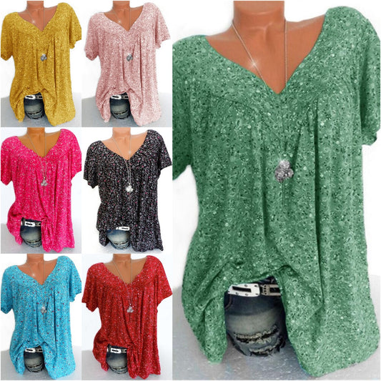 🔥【S-5XL】2026 Tricou imprimat cu mâneci scurte, cu decolteu în V