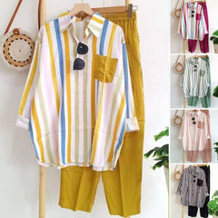 🔥【50%OFF】🌸【S-5XL】 Costum casual din două piese cu dungi de primăvară