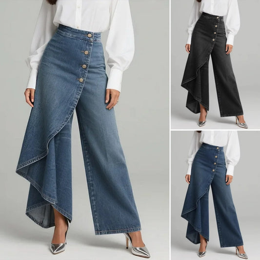 🥇 Blugi largi pentru femei, cu talie înaltă, croială lejeră, design elegant