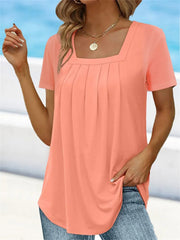 🌈👚【Cumperi 1, primești 1 gratis 🔥】【S-5XL】Tricou larg uni cu decolteu pătrat pentru femei, mărimi mari, cu mânecă scurtă, 8 culori