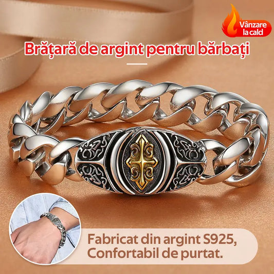 🔥Brățară bărbătească din argint S925 cu cruce dominantă la modă
