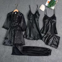 💎👗【Set de 5 piese】🔥【Set de pijamale】Set de pijamale confortabile din dantelă, format din 5 piese❤️